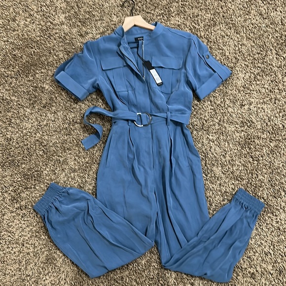 NWT BCBGMAXAZRIA Short Sleeve Relaxed-fit Blue Jumpsuit - Picture 1 of 9